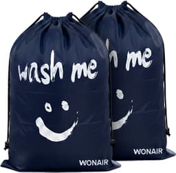 Wonair - Waszak - Waszakken - Grote waszak - Laundry bag - 2 Stuks - 60x90cm - Donkerblauw - Met trekkoord — thumbnail 1