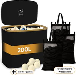 Rivoya Wasmand 3 Vakken - Wassorteerder - XXL 200L - Met 3 Uitneembare Zakken - Wasmand met deksel - Laundry basket - Extra grote capaciteit - Waszak - Wasbox - Zwart - incl Drogerballen — thumbnail 1