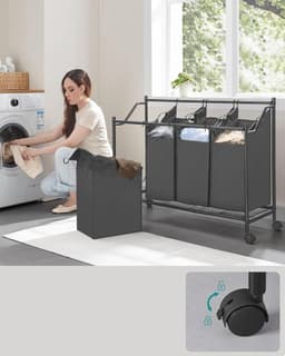Songmics Wasmand met wielen, wasmand met 4 verwijderbare waszakken, waswagen, wasmand, voor wasruimte, slaapkamer, badkamer, 4 x 45 L, leisteengrijs RLS103G01 — thumbnail 4