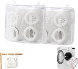 2 stuks Schoenwaskous met ringe - Sneaker waszak - Schoenbeschermer voor de wasmachine - Herbruikbaar - Waszak van mesh met ritssluiting - beschermend wasnet geschikt voor machinewassen en - drogen - 28*24.5*8cm — thumbnail 1