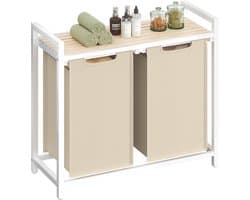 VASAGLE - Wasmand - Wasmand met 2 Vakken - Afneembare Waszak - Met Opbergplank en Metalen Frame