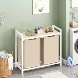 VASAGLE BLH201LH01 - Wasmand met 2 Vakken - Afneembare Waszak - Met Opbergplank en Metalen Frame — thumbnail 4