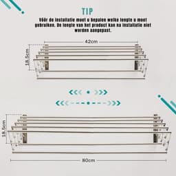 RONN® Wanddroogrek –Wasrek Goed voor 5,6 Meter Wasgoed – Uitschuifbaar Droogrek - Zilver - ‎59cm x 42cm x 19 cm — thumbnail 3