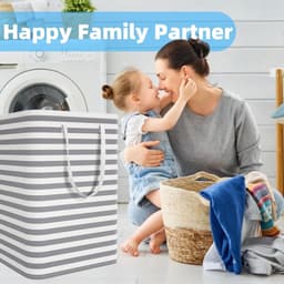 Grote Vouwbare Wasmand - 75L - Waterdichte Wasbakken - Vrijstaande Waszak met Handvatten - Hoge Kledingmand voor Wasgoed - Rimpelpatroon — thumbnail 4