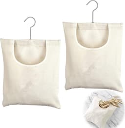 2 stuks wasknijperzakken, wasknijperzak, wasknijperzak met haken, 27 x 32 cm, tas van linnen, om op te hangen, herbruikbaar, organizer voor badkamer, garderobe (beige) — thumbnail 1
