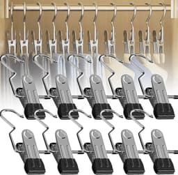 Ruimtebesparende wasknijpers met haak – roestvrij metaal voor kleding, hoeden en broeken – wasdroger en kast hangers in zwart — thumbnail 1