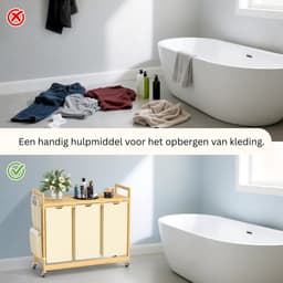White-Label® Wassorteerder 3 Vaken - Wasmand - Wassorteerder - Beige — thumbnail 5