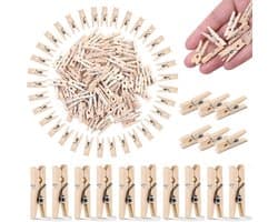100x Houten Knijpers Mini Craft Clips voor Foto's, Kaarten en Knutselprojecten