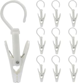 Wasknijpers - 10 stuks - Met haak - Anti slip - plastic - Drooghaak voor kleding - 360 graden draaibaar - Wasrek knijpers - Binnen en buiten - Draagbare antislip plastic hangers clips - Veelzijdig - Wit — thumbnail 1