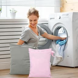 Set van 2 waterdichte natte zakken, herbruikbare waszakken voor reizen en wasmachine - 40 x 30 cm - met ritssluiting - geschikt voor badpakken, sportkleding en luiers - grijs/roze. — thumbnail 4