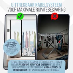 Uittrekbare Waslijn - Wandwaslijn - Ruimtebesparend Drogen - Dubbele Stalen Kabels - 2x 42 Meter — thumbnail 3