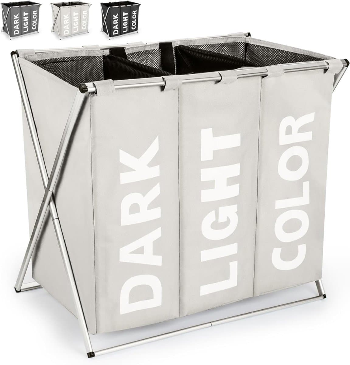 CLVP® Wassorteerder 3 Vaken - Wasmand - Wassorteerder - Lichtgrijs — afbeelding 1