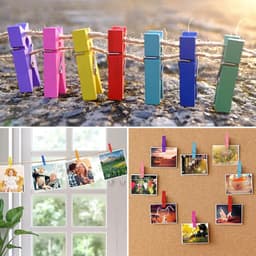 300 Kleine Houten Klemmetjes Kleurrijk met Jute Touw - Mini Knijpers voor Foto's, Kaarten & Decoratie — thumbnail 3