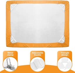 Bevestigingsbanden voor hoeslakens, 4-delige witte set, verstelbare elastische banden met metalen clips, geschikt voor lakens, matrashoezen en bankkussens. — thumbnail 3
