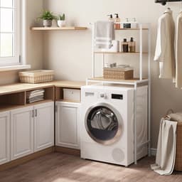 CYRO - Wasmachine Meubel - Wasmachine Kast - Wasmachine Ombouw - WC opbergrek - Kast - met 3 laags handdoekrek - Light Oak - Wit — thumbnail 3