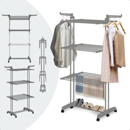 BAUER & MEYER® - Droogrek - Inklapbaar Wasrek - Incl. 20 wasknijpers - Droogtoren - Wastoren - 173 x 75 x 63 cm - Grijs — thumbnail 3