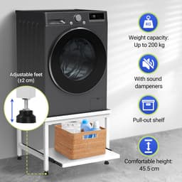 Wasmachine Verhoger - Wasmachine opbouwmeubel - Wasmachine Sokkel - 200 kg belastbaar - 63x54x45.5cm - Wit — thumbnail 2