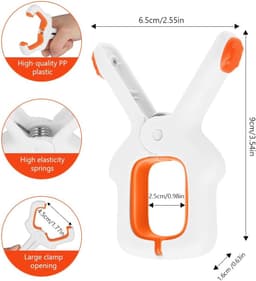 6-pack - Plastic strandlakenklemmen in drie kleuren - Grote winddichte kledingklemmen - Perfect voor ligbedden / zwembadstoelen / dekenklemmen - Oranje, wit, lichtgroen, kaki — thumbnail 5