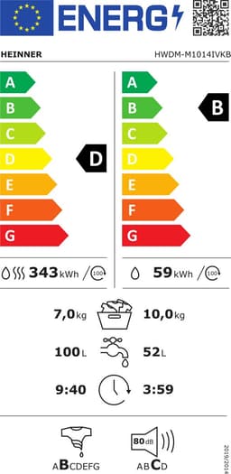 Heinner HWDM-M1014IVKB Was-droogcombinatie - 10 kg Wassen / 7 kg Drogen - 1500 tpm - Energieklasse B - Inverter Motor - 1-Uurs Wassen & Drogen - Kreukbescherming - 5 Jaar Garantie - Wit — thumbnail 2