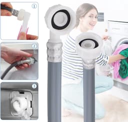 Universele wasmachine slang -Wasmachine slang verlengstuk - Universele koudwater vulslang - 2m - Met rechte en 90° elleboog aansluitingen - Eenvoudige installatie - Geschikt voor wasmachines - Grijs — thumbnail 4