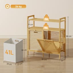 HOMCOM-Wasmandkast-82x33x88cm-Bamboe-Natuurlijk Hout — thumbnail 5