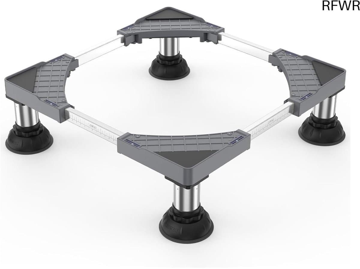 RFWR® Verstelbare Wasmachineonderstel met Roestvrijstalen Poten - Max. 250 kg Draagvermogen - Breedte 45-65 cm - Hoogte 15-18 cm — afbeelding 1
