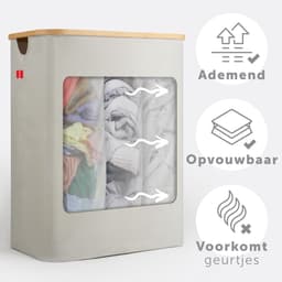 RFWR® Wasmand met 3 Uitneembare Zakken en Deksel - Smalle Bamboe Wasbox voor Efficiënte Sortering en Statiegeldflessen - Beige — thumbnail 4