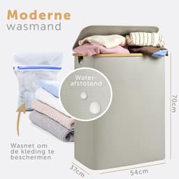 RFWR® Wasmand met 3 Uitneembare Zakken en Deksel - Smalle Bamboe Wasbox voor Efficiënte Sortering en Statiegeldflessen - Beige — thumbnail 3