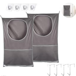 Wasmand Hangend - 2 Stuks - Wasmand - Wasverzamelaar - Ophangbare Wasmand - Hangende Waszak - Herbruikbare Zakken - Hangende Opvouwbare Waszak - Met Plakhaakjes Zelfklevend En Deurhaakjes - Van Oxford-stof - 77x50 CM - Voor Badkamer / Wasruimte — thumbnail 1
