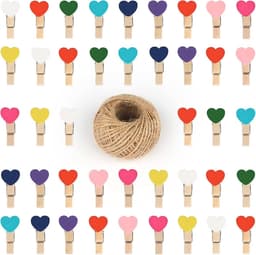 Mini Houten Hartknijpers - Kleine Clips - Knutselen en Decoratie - Inclusief Jute Koord - 35 cm - Kleurrijk — thumbnail 1