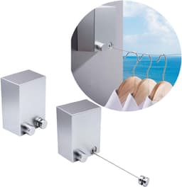 2 stuks - Onzichtbare waslijn - Waslijn van roestvrij staal - Uitschuifbare waslijn - Draagbare reiswaslijn - Sterke waslijn - Metalen kabel voor buiten - Zilver — thumbnail 1