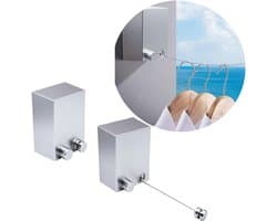 2 stuks - Onzichtbare waslijn - Waslijn van roestvrij staal - Uitschuifbare waslijn - Draagbare reiswaslijn - Sterke waslijn - Metalen kabel voor buiten - Zilver