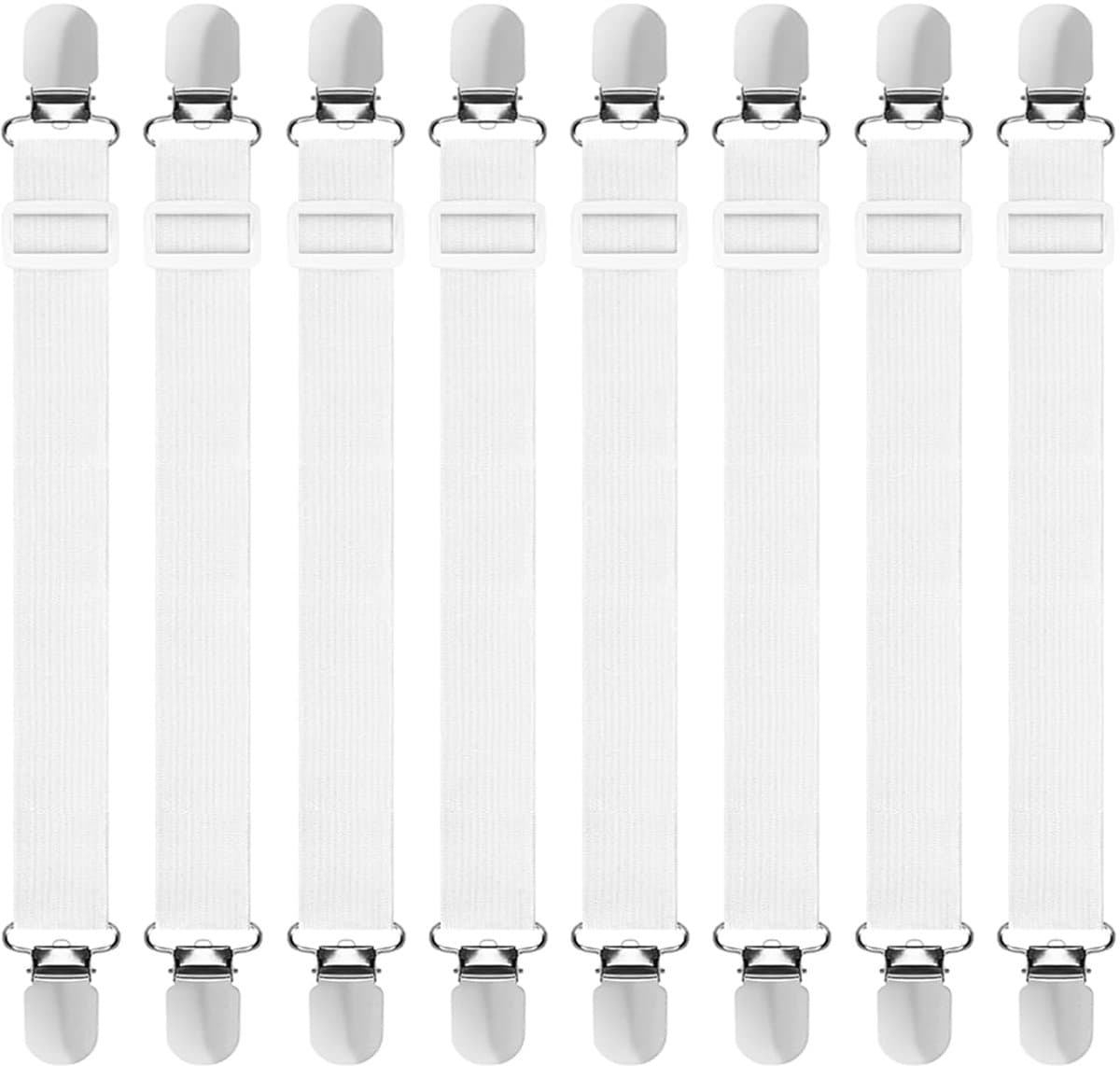 Verstelbare lakenclips - multifunctioneel - set van 8 - wit - nylon en roestvrij staal — afbeelding 1