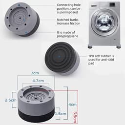 4 Stuks Wasmachinevoetjes - Universele antivibratiepads voor wasmachines - Trillingsdempers Wasmachine - Antislip rubberen pads - Wasmachine Voeten - Stabilisatorvoet - Geluidsdemper Wasmachine - Voor wasmachines, drogers en meubels — thumbnail 3