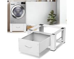 Wasmachine opbouwmeubel Wit - Wasmachine verhoger met lade - Wasmachine Sokkel - Wasmachine Kast - 62.5x54.5x32.5cm - Universeel — afbeelding 1