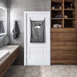Duurzame hangende wasmand met ruimtebesparende roestvrijstalen haak en rits achter de deur voor badkamer, kinderkamer, reizen, studentenhuis, 2-pack (extra groot - donkergrijs) — thumbnail 2