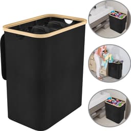 Wasmand met Deksel en 3 Wasbare Zakjes – 140L Oxfordstof Compartimenten – Voor Wasruimte en Badkamer — thumbnail 1