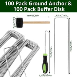 Allecto plus - Grondankers en bufferschijven voor tuin onkruidbarrière - 100 stuks - Anti-roest verzinkt - U-vormige haringen - 150 x 35 mm — thumbnail 4