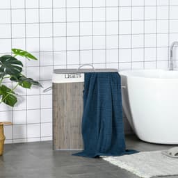 HOMCOM-Wäschekorb-Bambus, Metall-52L x 32B x 63H cm-Grau+Weiß — thumbnail 3