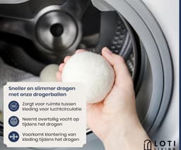 Loti Living Drogerballen Wit - 6 Wasdrogerballen - 100% Schapenwol - Droogballen met Opbergzak — thumbnail 2