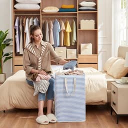 Laundry Basket with Extended Handles for Storage - 80L Capacity, Foldable, Blue - 40 x 30 x 67cm — thumbnail 3