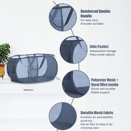 1. Pop-up Laundry Basket with 2 Compartments and Reinforced Handles 2. Foldable Laundry Basket with Mesh Design and Small Size 3. Small Folding Laundry Basket with Reinforced Handles and 2 Compartments — thumbnail 5