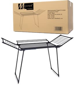 Meisterhome - Extra Groot Droogrek - Zwart- inklapbaar – Droogtoren - 25 meter drooglengte – Extra stevig en licht - Wasrek van carbon staal – Tot 30kg wasgoed — thumbnail 5