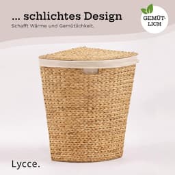 Ruimtebesparende hoek wasmand van waterhyacint met deksel en katoenen waszak — thumbnail 5
