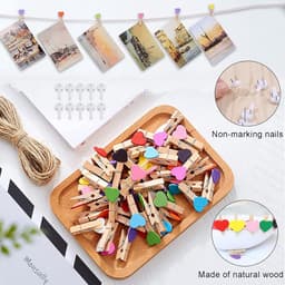 150 Stuks Mini Houten Klemmetjes (Hart, Ster, Bloem) met Jute Touw - Decoratie Clips voor Foto's en Kaarten — thumbnail 5