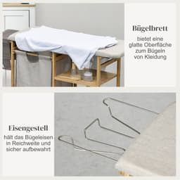 Waskorf - 57,4 L - Met Strijkplank en Strijkijzer - 3 Laags Rek - Verwijderbare Waszak - Bambus - Natuur — thumbnail 4