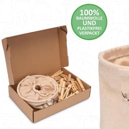 Katoenen Wasknijperzak met 50 Houten Wasknijpers en Grote Karabijnhaken — thumbnail 5