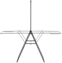 Novendo Goods – Uitschuifbaar hang-on droogrek 25 meter – Stevig opvouwbaar droogrek met extra hangerstang – Ruimtebesparend wasrek voor binnen & buiten – Mat zwart afwerking — thumbnail 3