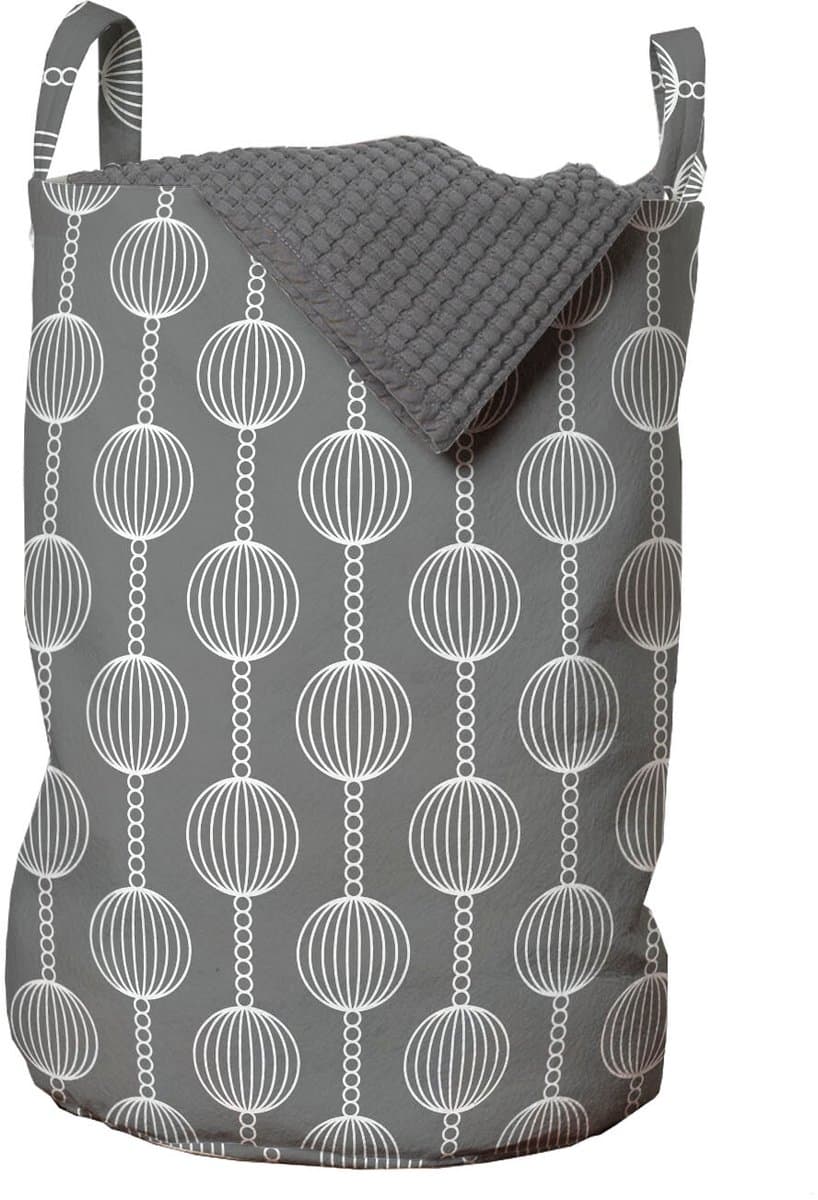 ABAKUHAUS abstracte waszak, eenvoudige cirkels en kettingen, wasmand met handvatten, trekkoorddichting voor wasserettes, taupe grijs en wit — afbeelding 1