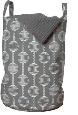 ABAKUHAUS abstracte waszak, eenvoudige cirkels en kettingen, wasmand met handvatten, trekkoorddichting voor wasserettes, taupe grijs en wit — thumbnail 1